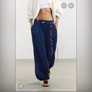 Zara Navy Blue Beaded Harem Pants